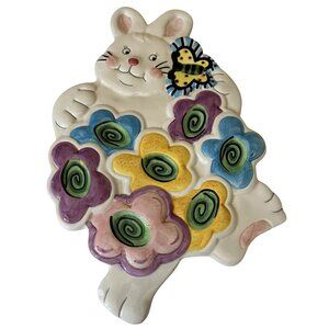 Floral Butterfly Easter Bunny Egg Serving Platter 12" Inch Multicolored